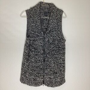 Eileen Fisher Yak & Merino Wool Vest Black White Shawl Collar Sm